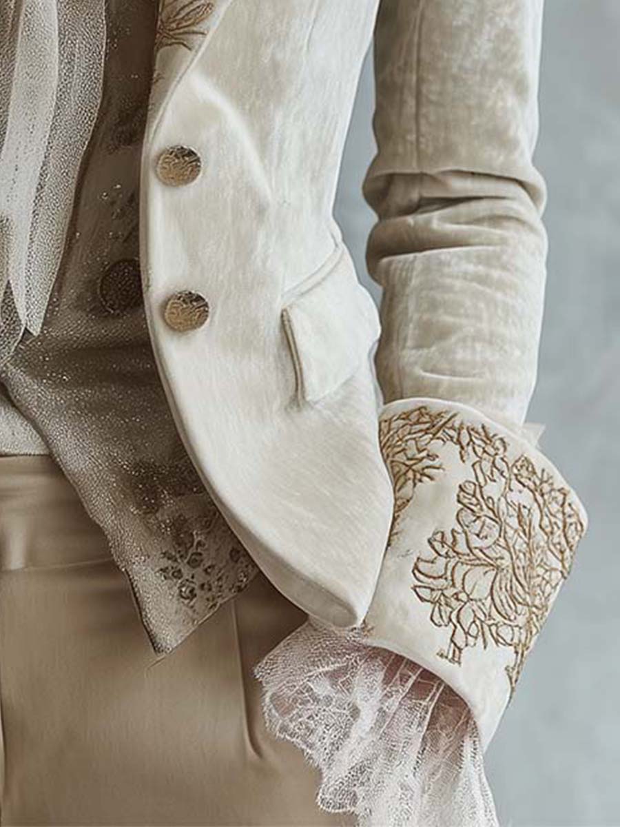 Tamara Blazer Marfil Entallado con Bordados Florales