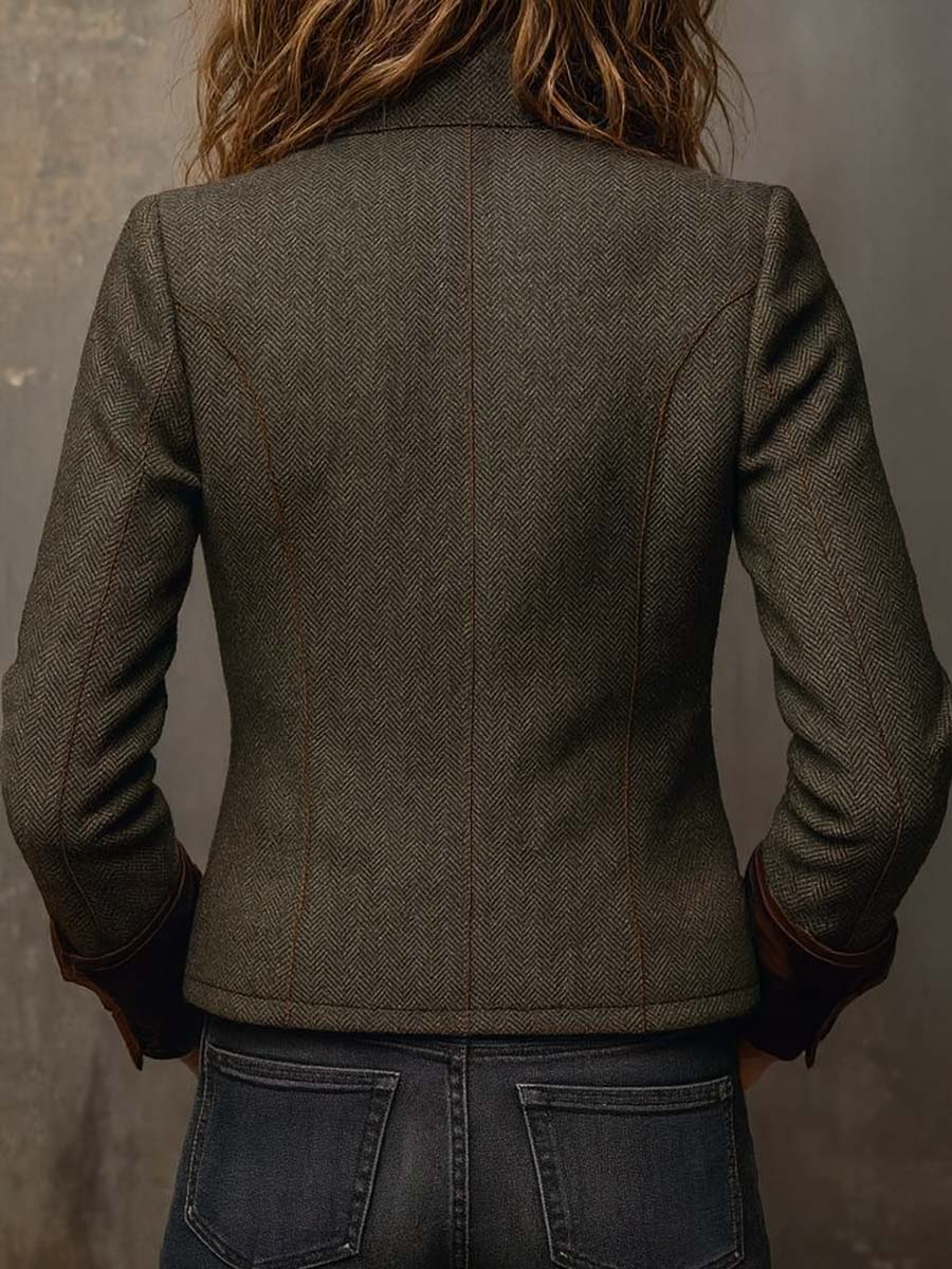 Cordelia Blazer Vintage de Espiga con Detalles en Contraste