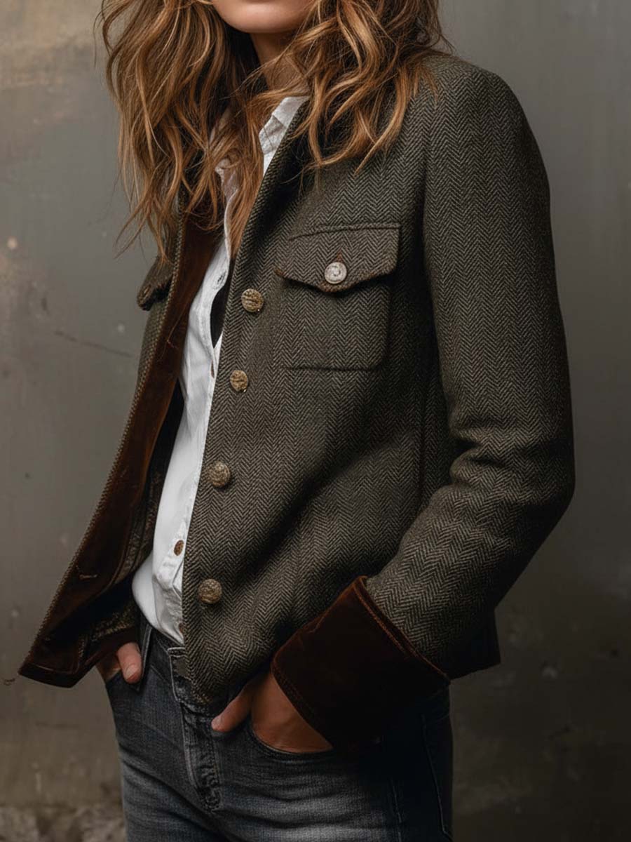 Cordelia Blazer Vintage de Espiga con Detalles en Contraste