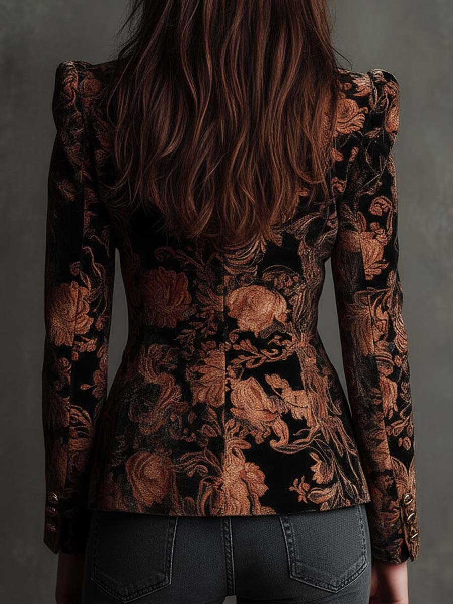 Leandra Blazer Negro con Estampado Floral Bronce