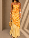 Amelia Vestido Maxi Floral con Escote Palabra de Honor