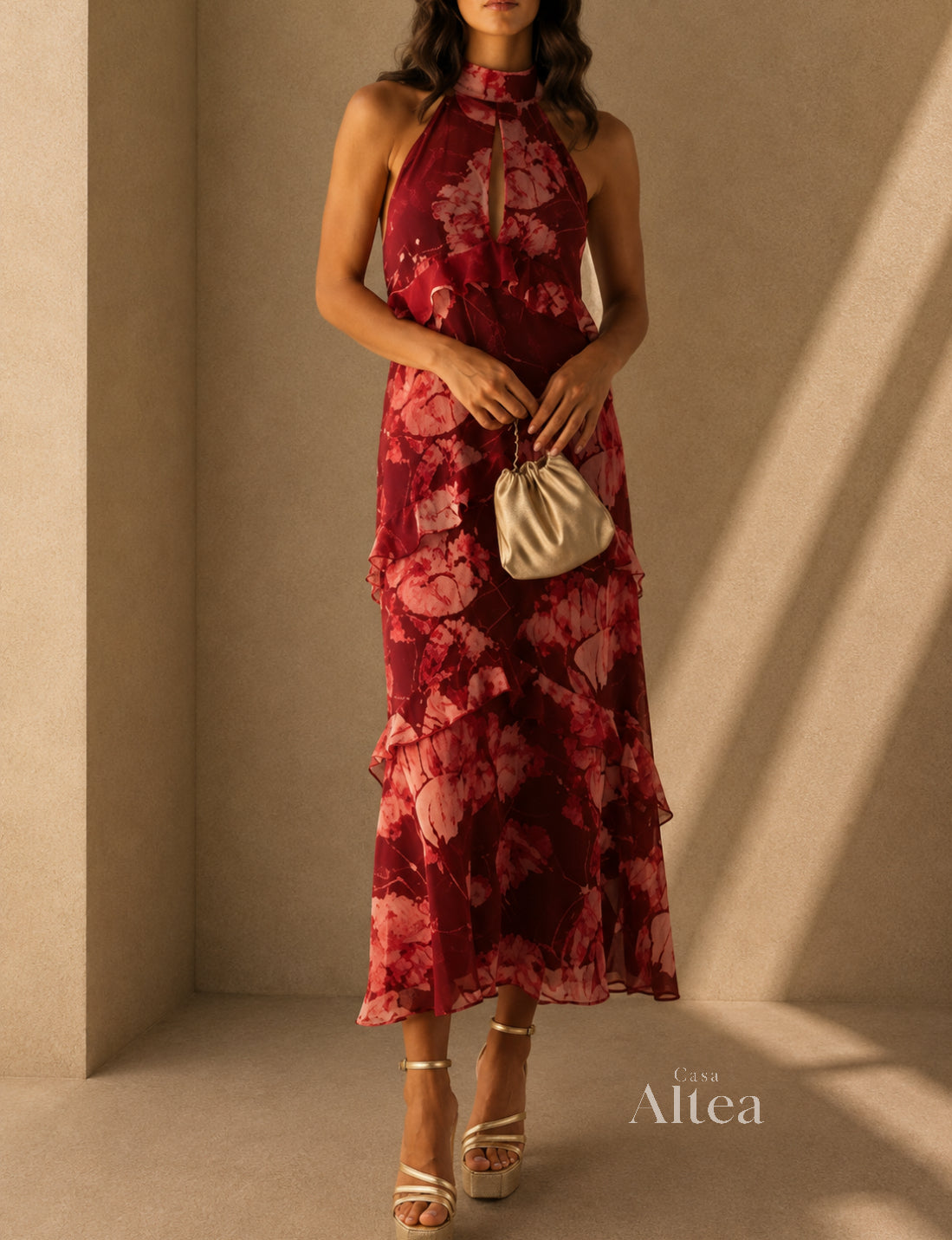 Aurelia Vestido Maxi Floral con Cuello Halter