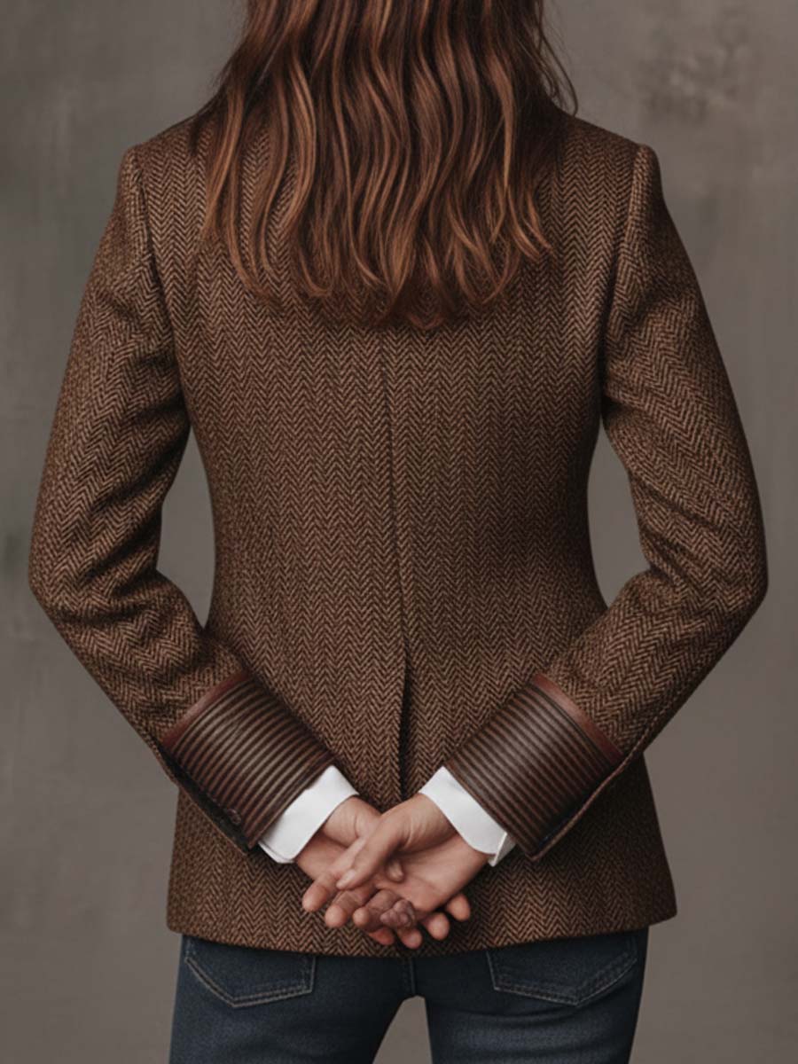 Iria Blazer con Estampado de Espiga y Detalles en Contraste