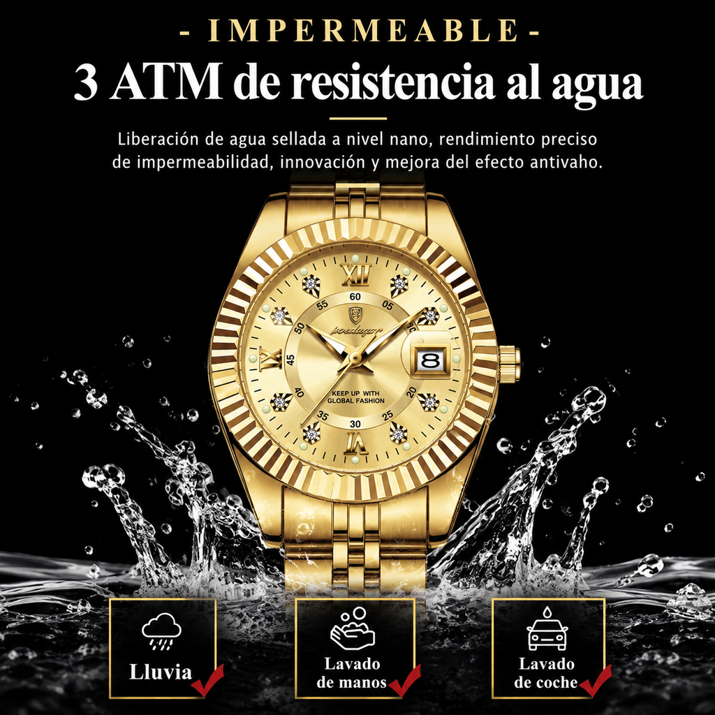 Lorena Reloj Elegante de Acero Inoxidable con Fecha
