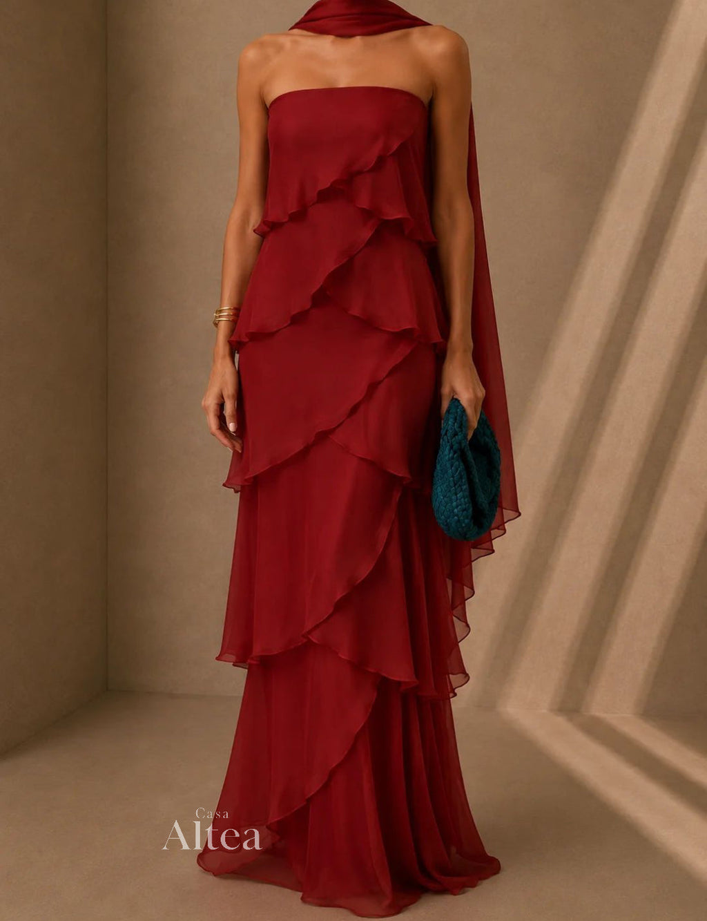 Amira Vestido Maxi de Volantes en Rojo