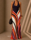 Samira Vestido Maxi Halter con Estampado Geométrico