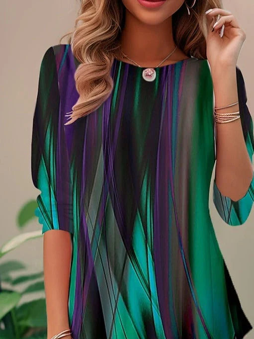Camisa estampada verde con cuello redondo y manga larga — foto 6