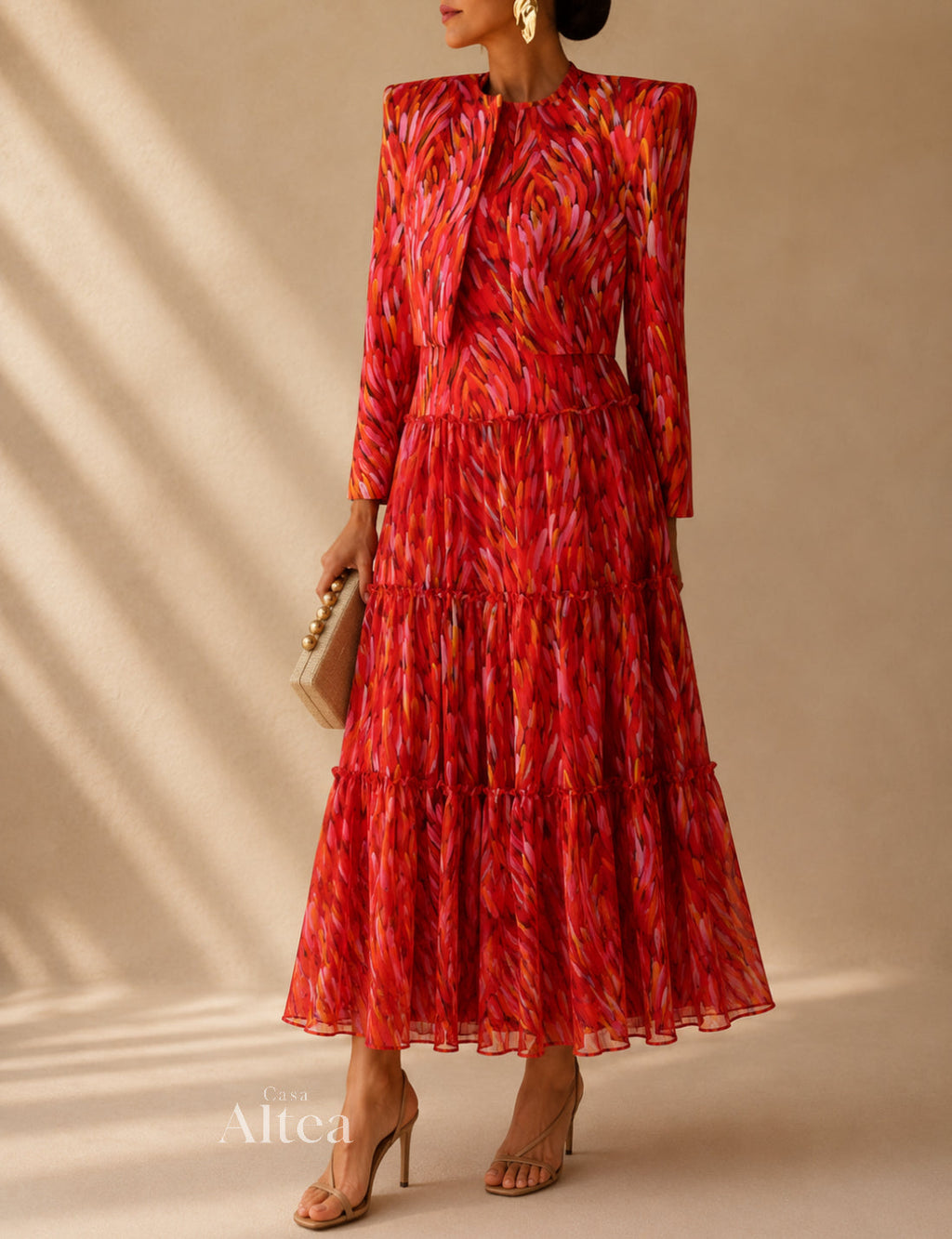 Mariela Conjunto de Vestido Maxi Estampado y Chaqueta