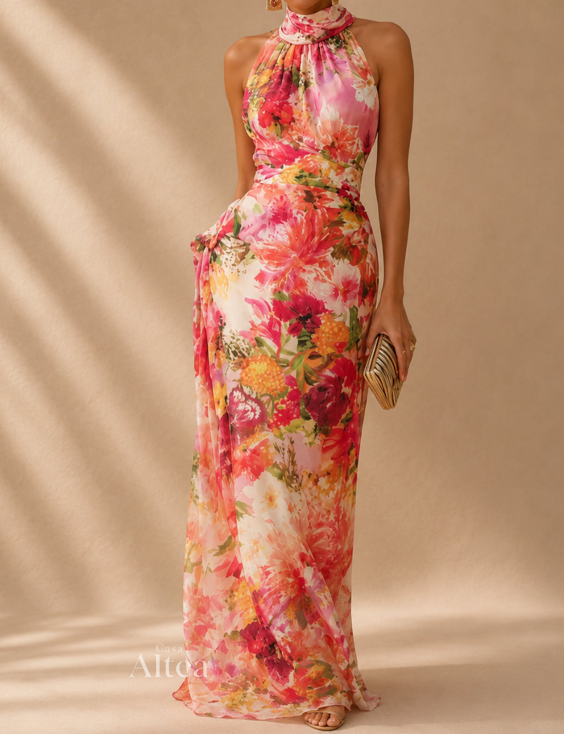 Isadora Vestido Maxi Floral con Cuello Halter