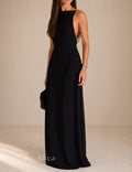 Dalia Vestido Maxi Negro con Detalle de Cadena Dorada