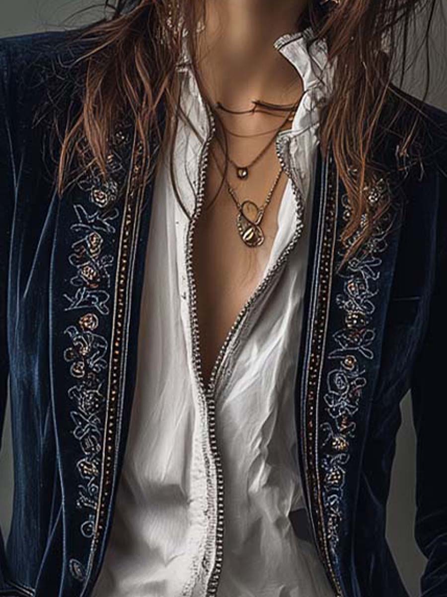 Soraya Chaqueta Larga con Bordados Vintage