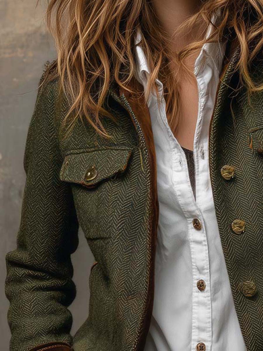 Cordelia Blazer Vintage de Espiga con Detalles en Contraste