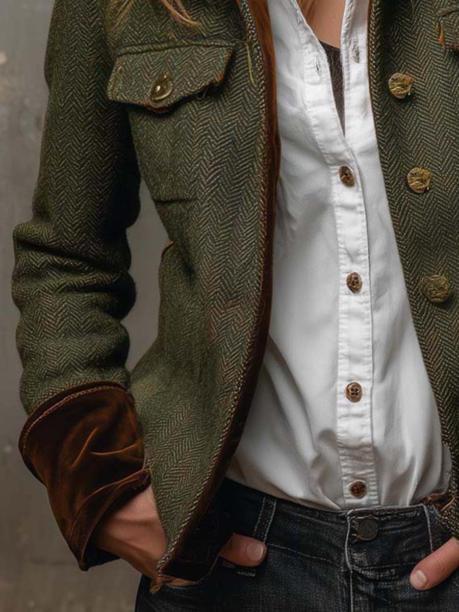Cordelia Blazer Vintage de Espiga con Detalles en Contraste