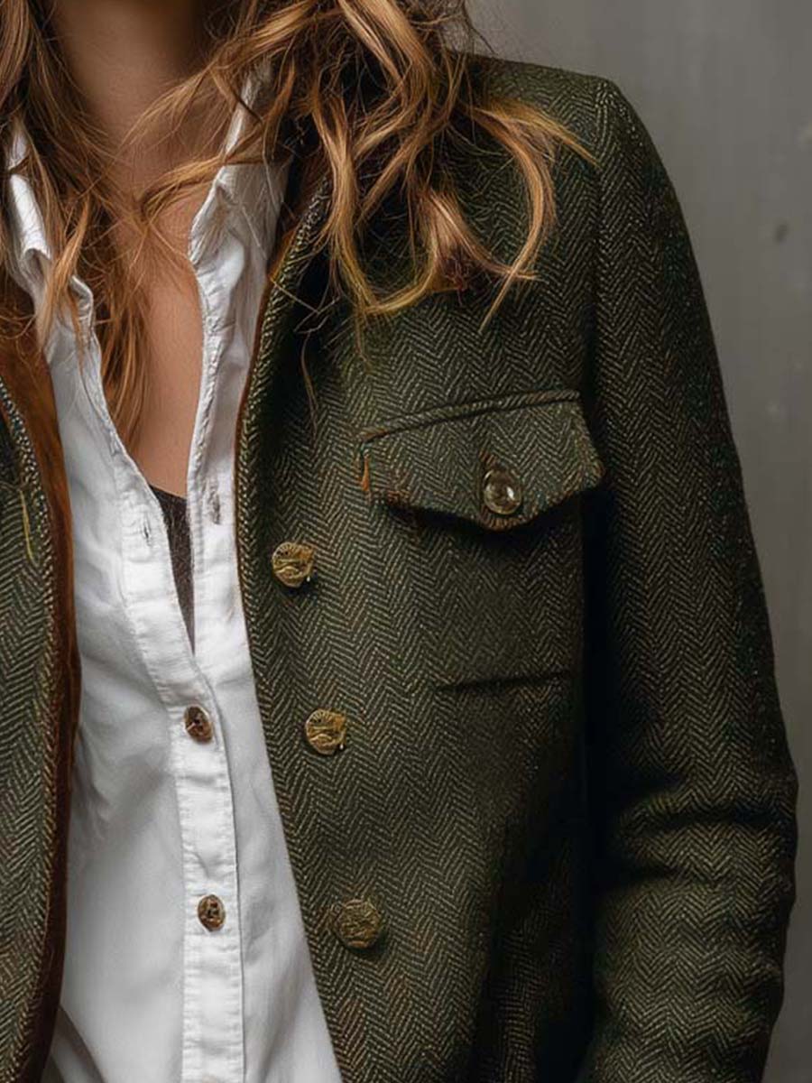 Cordelia Blazer Vintage de Espiga con Detalles en Contraste
