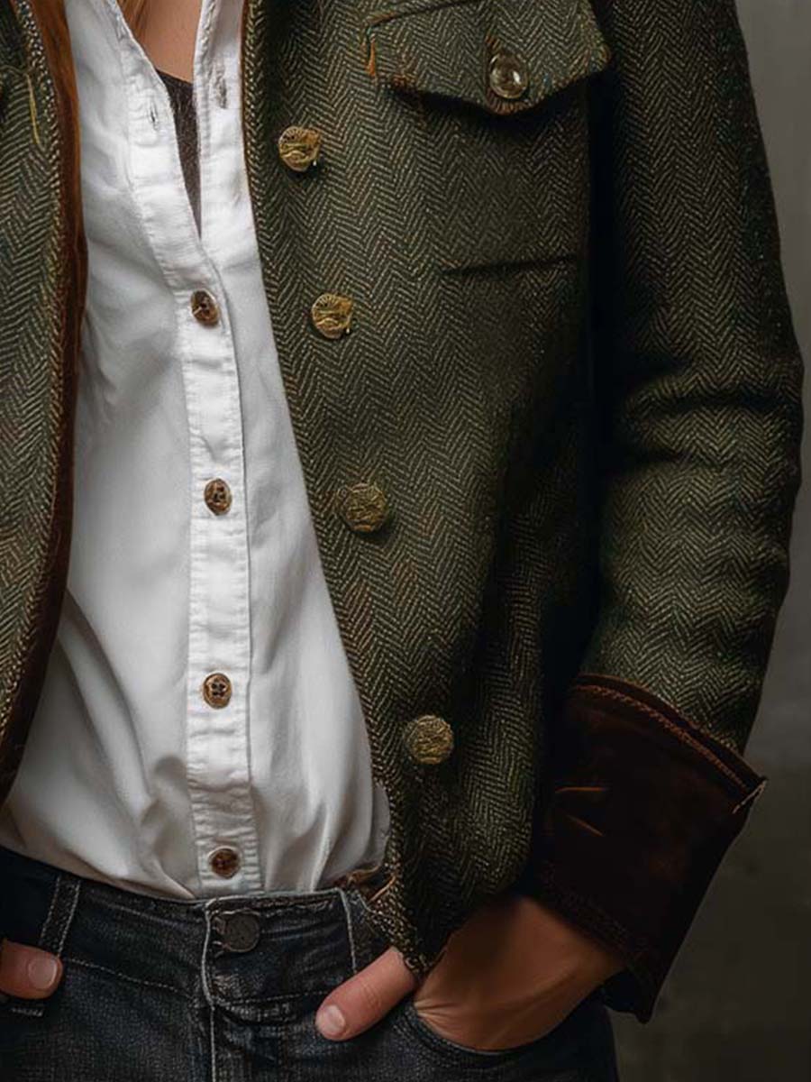 Cordelia Blazer Vintage de Espiga con Detalles en Contraste
