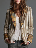 Carina Blazer Bohemio de Rayas con Solapas Estampadas
