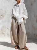 Bianca Conjunto Casual de Camisa Blanca de Manga Larga y Pantalón Caqui