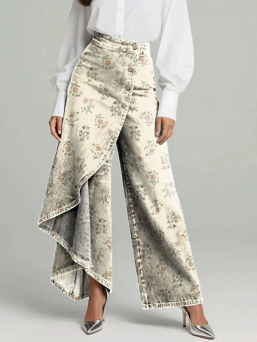Vaqueros vintage de talle alto de pernera ancha de flores