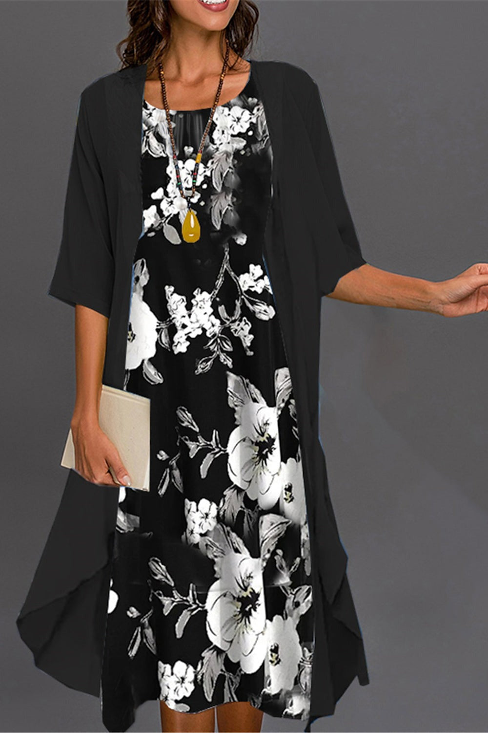 Vestido midi de dos piezas de flores con cuello redondo y manga francesa · Alba — foto 2