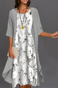 Vestido midi de dos piezas de flores con cuello redondo y manga francesa · Alba