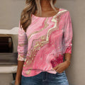 Blusa casual degradada con cuello redondo y manga larga