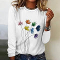 Blusa casual de flores blanca con cuello redondo y manga larga