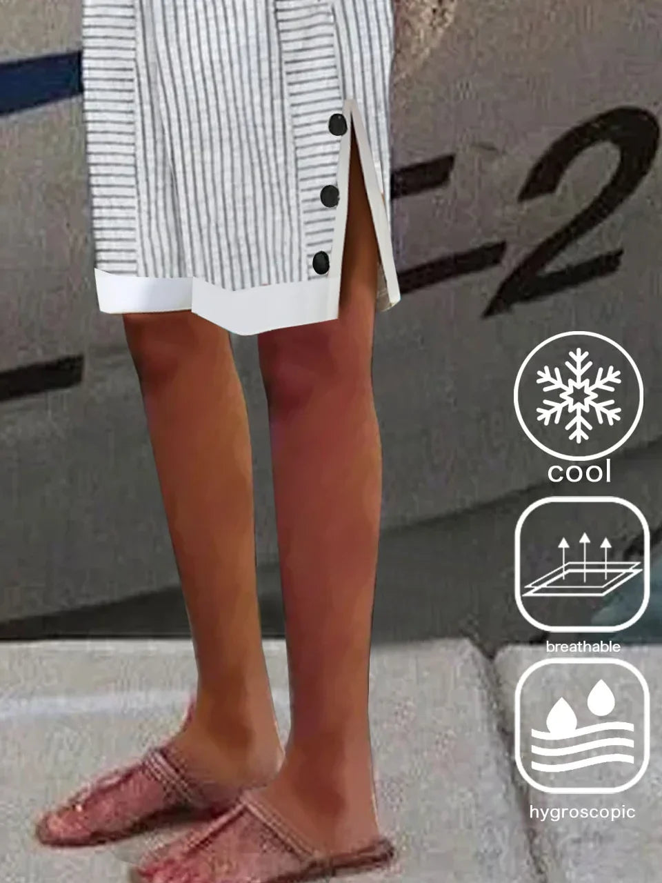 Shorts de corte recto de rayas de algodón con hebilla y abertura — foto 3