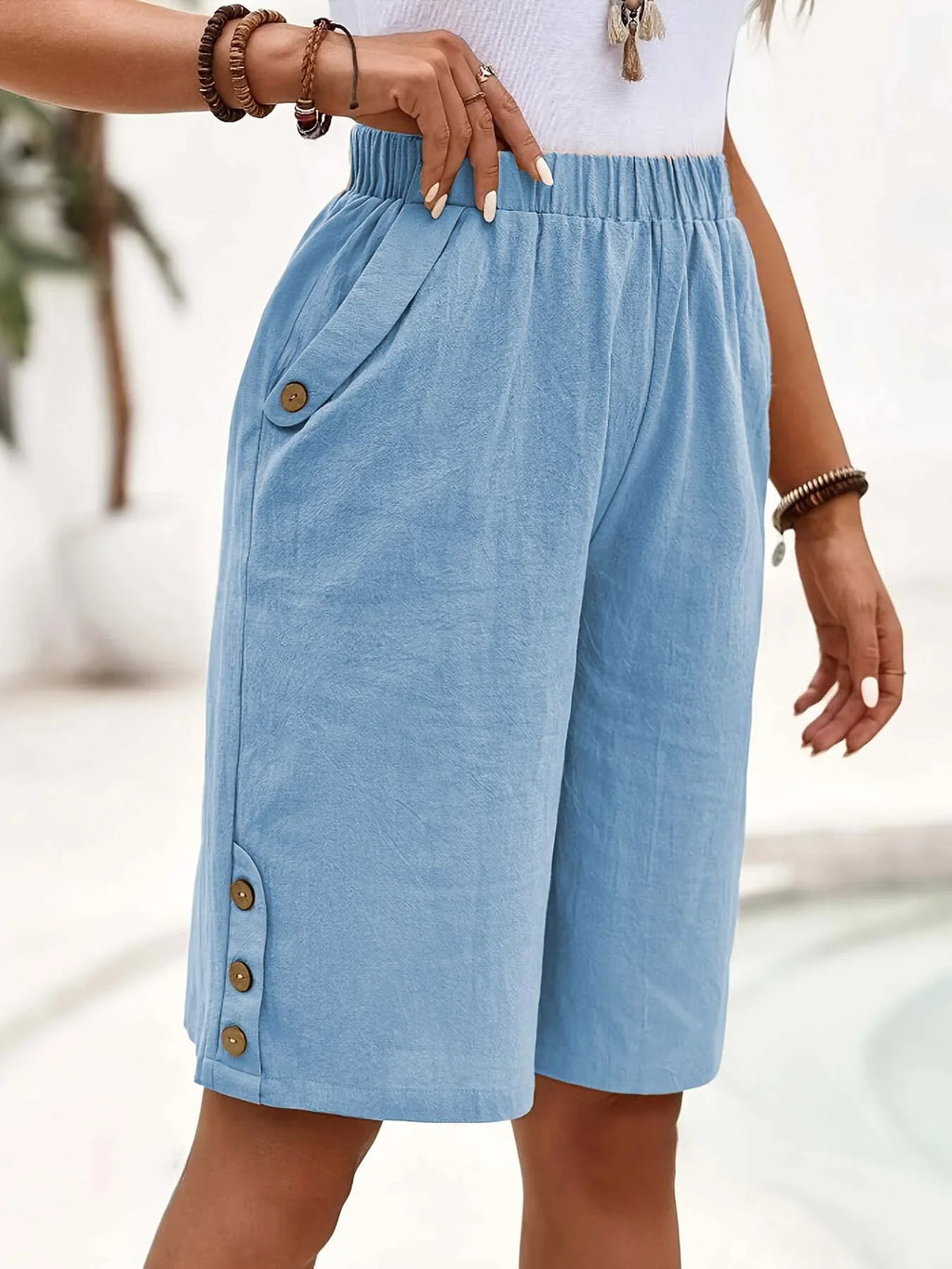 Shorts elegantes bermuda de corte recto lisos — foto 2