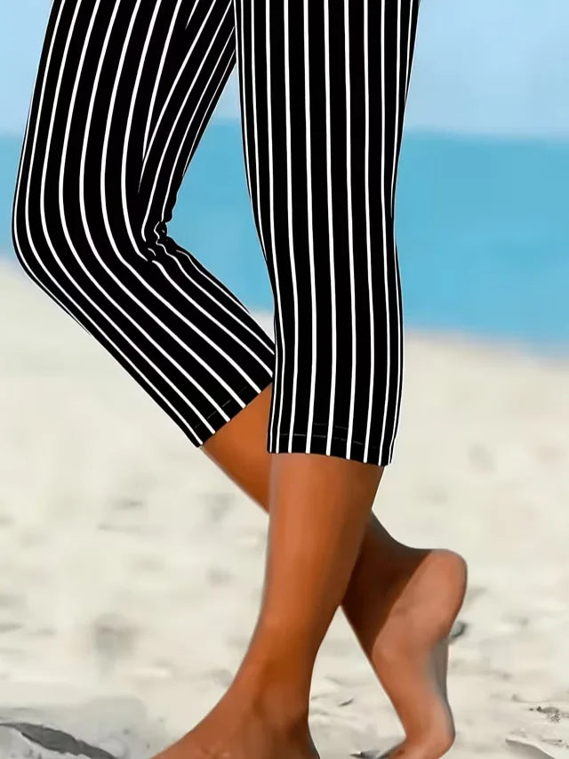 Leggings casual capri de corte recto de rayas de viscosa — foto 2