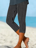 Leggings casual capri de corte recto de rayas de viscosa