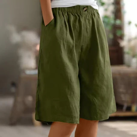 Shorts casual cortos bermuda lisos de lino con bolsillos