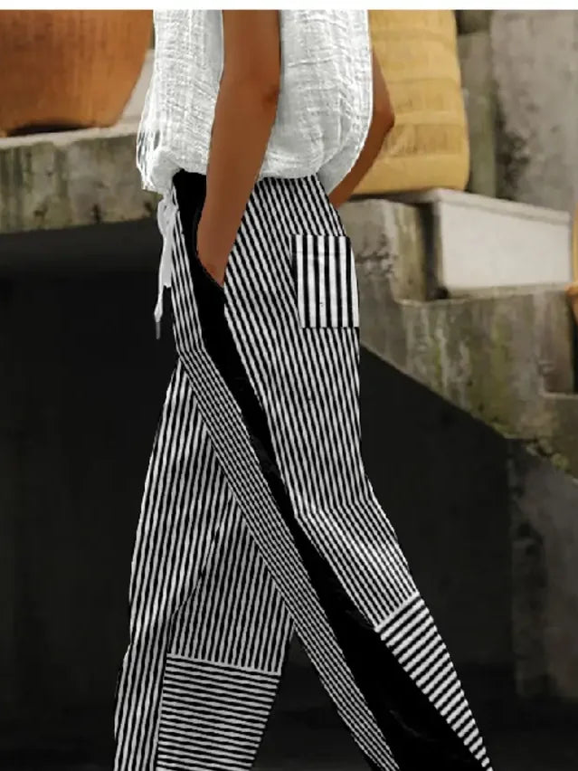 Pantalón casual de corte recto holgado de rayas negro — foto 2