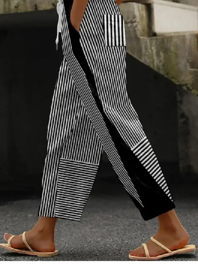 Pantalón casual de corte recto holgado de rayas negro — foto 3
