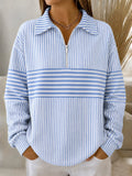 Sudadera bicolor con cuello camisero, manga larga y media cremallera