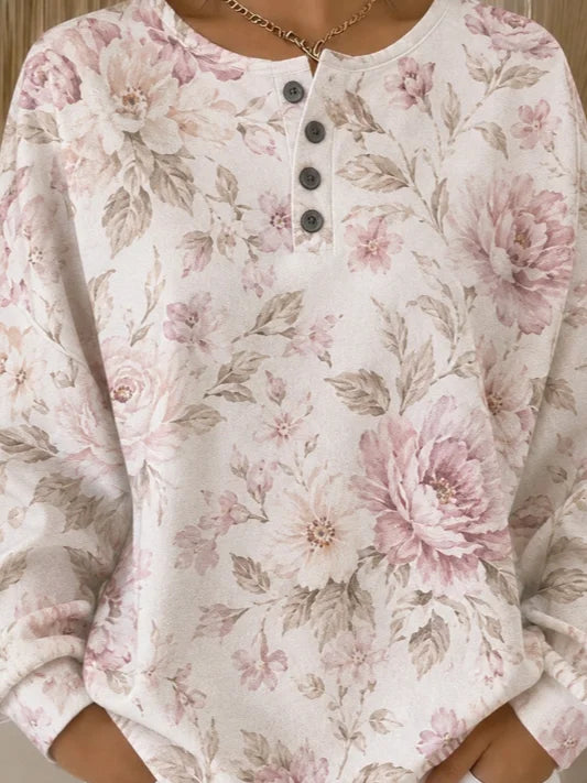 Top vintage de flores con cuello henley y manga larga — foto 2