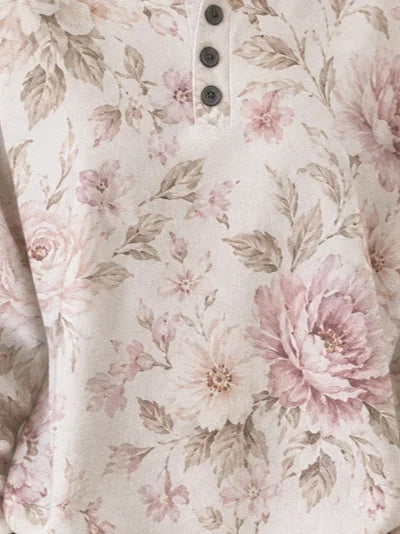Top vintage de flores con cuello henley y manga larga — foto 3