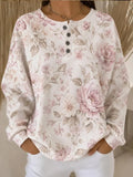 Top vintage de flores con cuello henley y manga larga