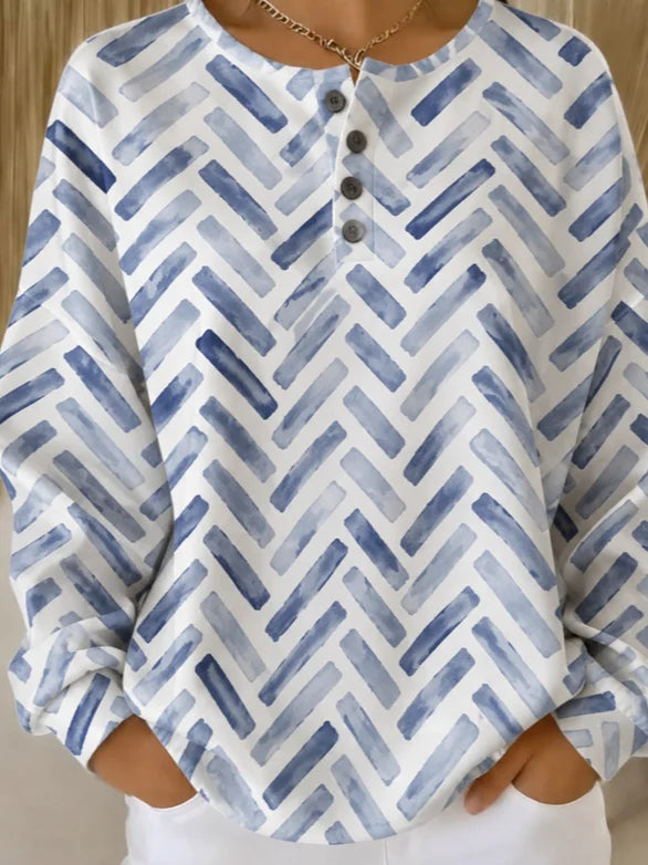 Top casual efecto acuarela con cuello henley y manga larga — foto 2