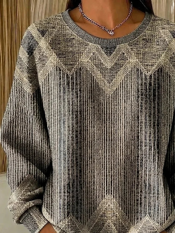 Sudadera casual abstracta marrón con cuello redondo — foto 2