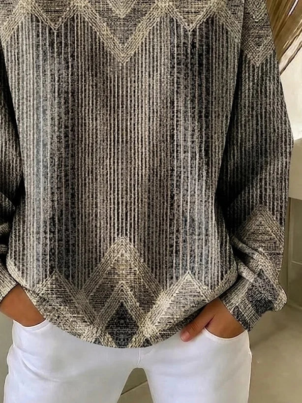 Sudadera casual abstracta marrón con cuello redondo — foto 3