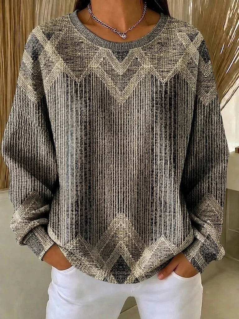 Sudadera casual abstracta marrón con cuello redondo