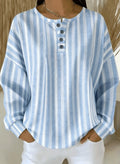 Sudadera casual de rayas con cuello henley y manga larga