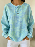 Top tie dye de tejido gofre con cuello henley y manga larga
