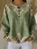 Top geométrico de punto con cuello henley y manga larga