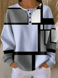 Sudadera geométrica de tejido gofre con cuello henley