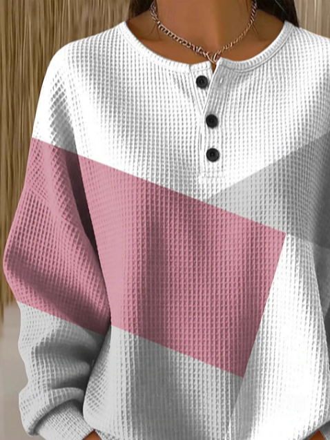 Sudadera bicolor con cuello henley, manga larga y botones — foto 2