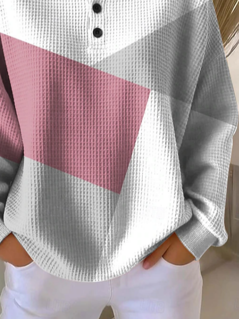 Sudadera bicolor con cuello henley, manga larga y botones — foto 3