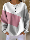 Sudadera bicolor con cuello henley, manga larga y botones