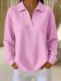 Top de tejido gofre con cuello chal y manga larga