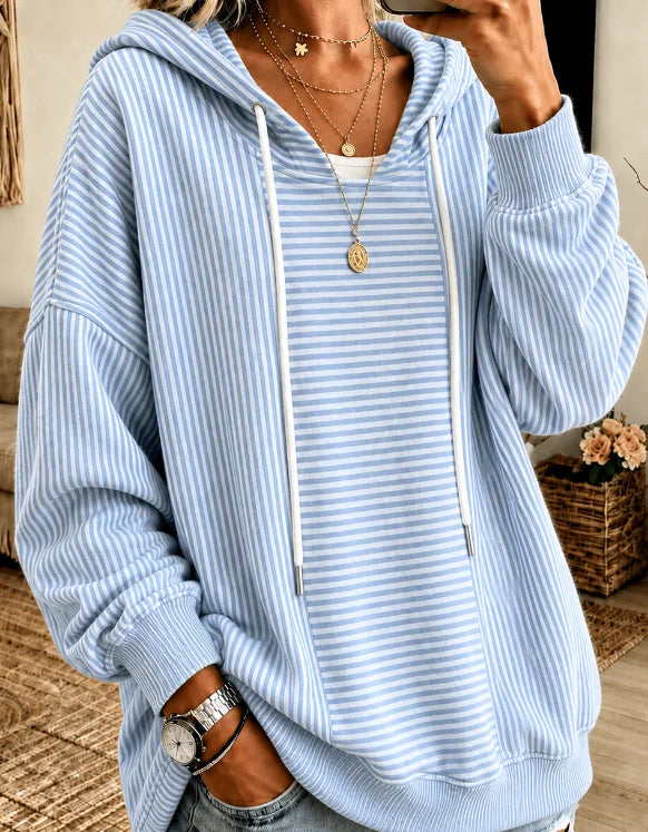 Sudadera con capucha casual holgada de rayas azul — foto 2